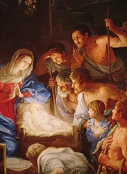 Die Anbetung der Hirten, Detail der Jesus umgebenden Gruppe